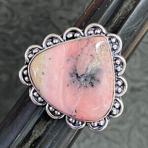 Dendritic Pink Opal Antique Styled Ring Size 9